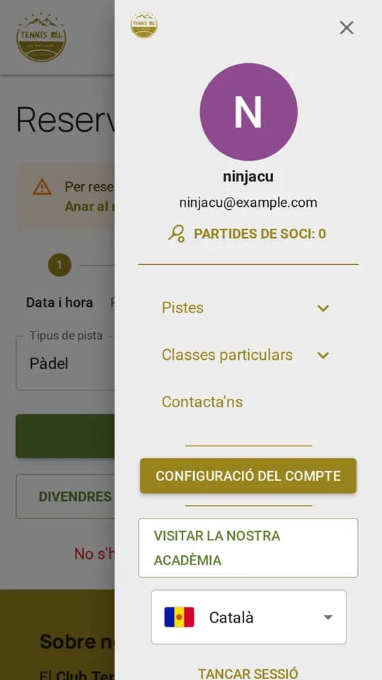 Le menu ☰ avec le bouton « Paramètres du compte »